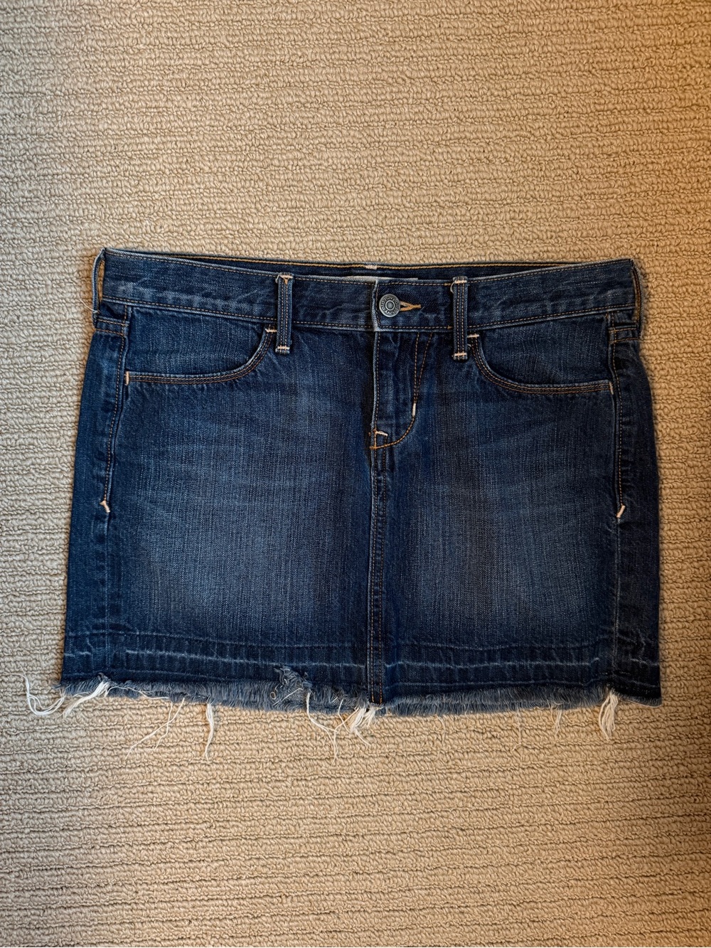 Y2K Old Navy Dark Blue Denim Mini Skirt with Frayed Hem